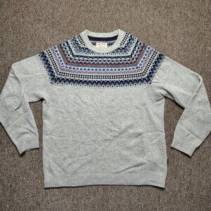 FAT FACE Sweater Men L Gray Fair Isle Wool Blend Crew Neck Pullover Classic